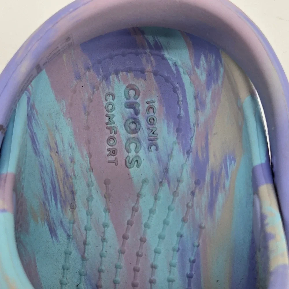 Crocs Kids‎ Classic Marbled Clog Pastel Purple Blue C9 Light Up Flower Jibbitz